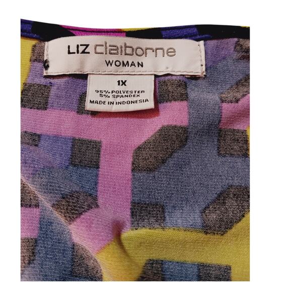 LIZ CLAIBORNE Stretchy Faux Wrap Blouse Top Plus 1X Surplice Career Office VNeck - Picture 4 of 7